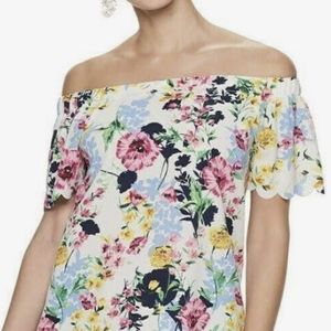 Elle white floral off shoulder scallop edge top